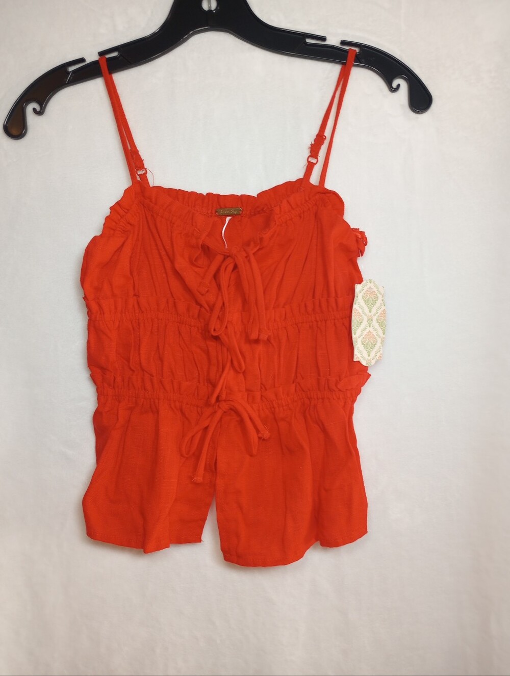 Amber Sky Terracotta Square Neck Spaghetti Strap Drawstring Rayon Romper Autumn
